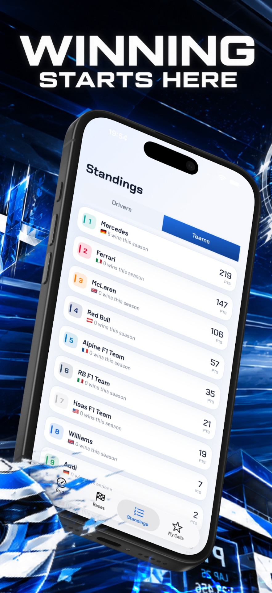 Standings screen